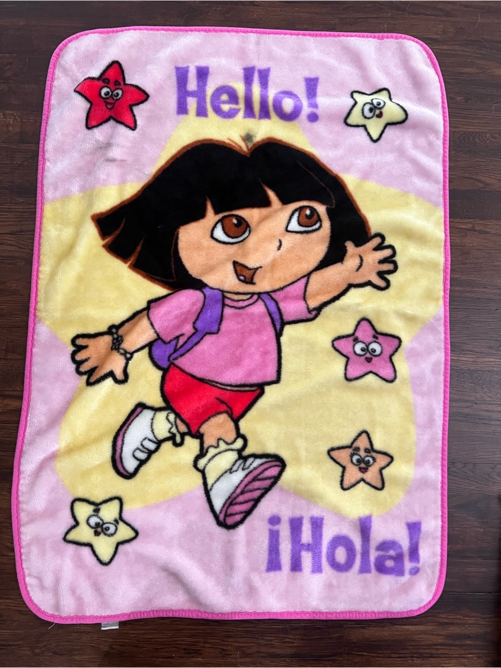 Nickelodeon Pink Dora Plush Kids Blanket with Yellow Star Accents vintage Y2K